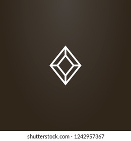 White Sign On A Black Background. Vector Geometric Line Art Sign Of Diamond Shape Gemstone