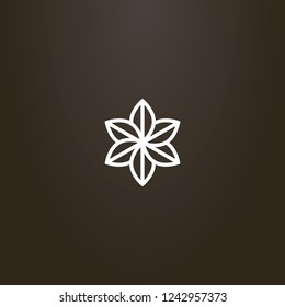 white sign on a black background. vector geometric line art sign of a six-leafed flower