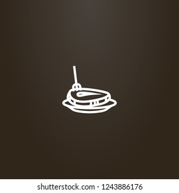 white sign on a black background. vector line art sign of steak pounded with a fork on a plate