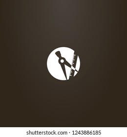 white sign on a black background. vector round negative space sign of dividers and ruler