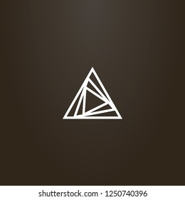 white sign on a black background. vector line art outline sign of different size overlaid triangles