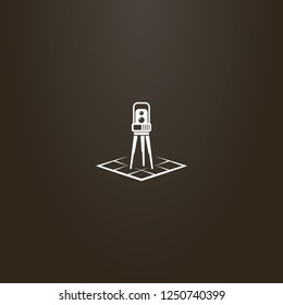 white sign on a black background. vector simple geometric sign of total station on a rhombus map
