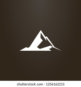 white sign on a black background. vector geometric outline sign of high peak rocky mountains