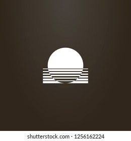 white sign on a black background. vector geometric abstract outline sign circle of the sun going down into the water