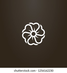 white sign on a black background. vector line art outline sign of a flower with six petals lying one on another
