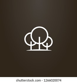 white sign on a black background. vector line art sign of three trees with a round crown