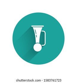 White Signal horn on vehicle icon isolated with long shadow background. Green circle button. Vector Illustration