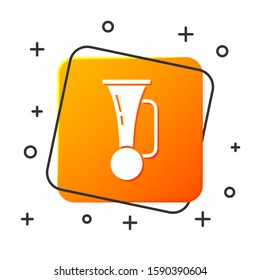 White Signal horn on vehicle icon isolated on white background. Orange square button. Vector Illustration