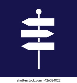 White signpost icon vector illustration. Blue background