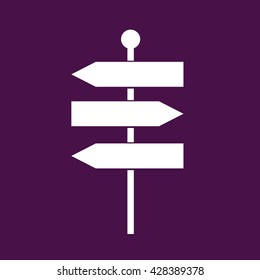 White signpost icon vector illustration. Purple background