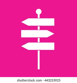 White signpost icon vector illustration. Pink background