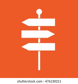 White signpost icon vector illustration. Orange background