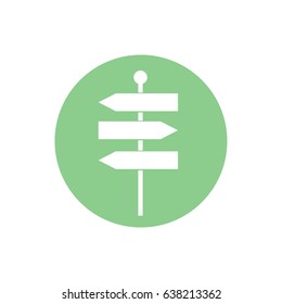 White signpost icon vector illustration. Green circle. Green button