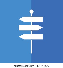 White signpost vector icon illustration. Blue background