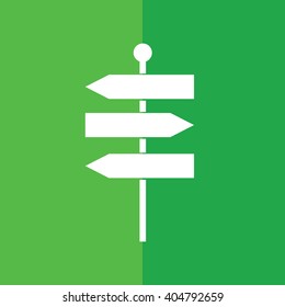 White signpost vector icon illustration. Green background