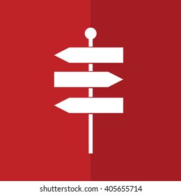 White signpost vector icon illustration. Red background