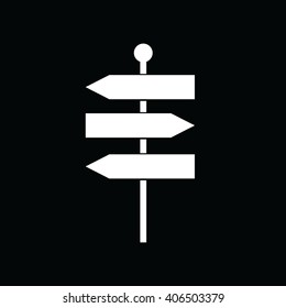 White signpost vector icon illustration. Black background