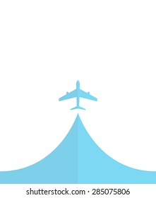 white silhouette of airplane, isolated on blue Flat icon modern design style vector illustration concept.