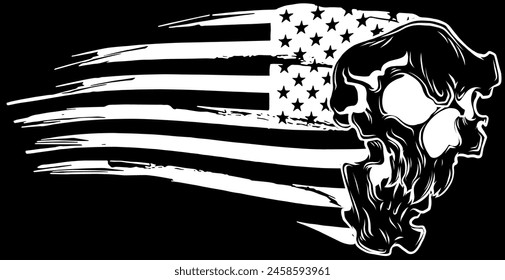 white silhouette of american flag with skull on black background