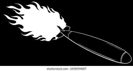 Weiße Silhouette der Ballistic Missile Vektorgrafik Ikone. Cartoon-Vektorgrafik auf schwarzem Hintergrund