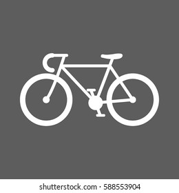 white silhouette of a bicycle icon on flat grey square background