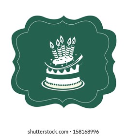 a white silhouette of a big cake with candles in a green icon