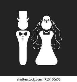 White silhouette Bride and Groom wedding sign and symbol icon on black background