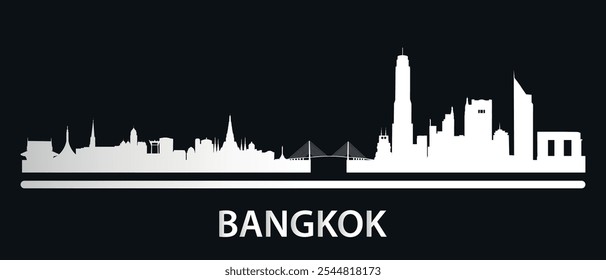 Silhueta branca de edifícios no horizonte de Bangkok. Vetor no plano de fundo preto