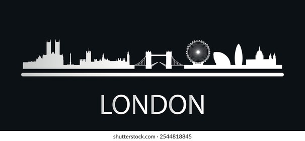 Silueta blanca de edificios en el horizonte de Londres. Vector sobre fondo negro