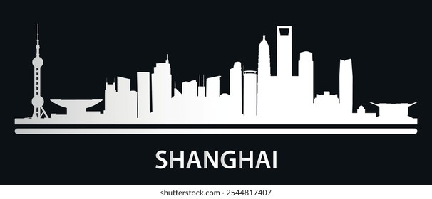 Silueta blanca de edificios en el horizonte de Shanghai. Vector sobre fondo negro