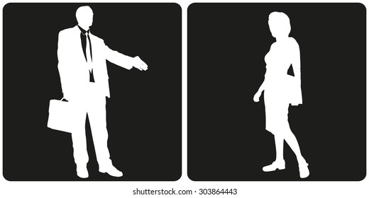 White silhouette business people on black background.