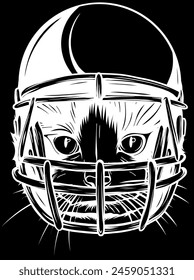 white silhouette of cat with helmet american footbal player on black background