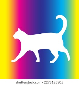 White silhouette cat on colorful background