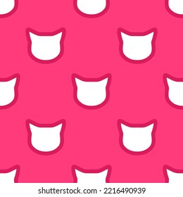 White silhouette of a cat with a stroke on a pink background. Seamless pattern, print, vector illustration