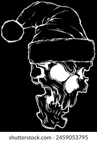 white silhouette of Christmas skull on black background