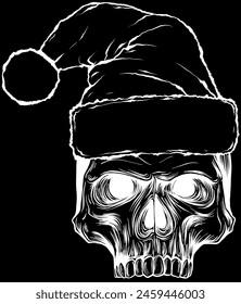 white silhouette of Christmas skull on black background