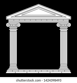 White silhouette of classical antique arch, colonnade with fronton.