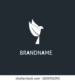 white silhouette combined logo of leaves and birds simple logo design vector,