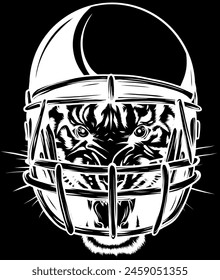 white silhouette of Cool tiger wearing rugby helmet on black background