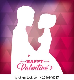 white silhouette of couple love together with pink abstract background happy valentines