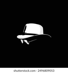 white silhouette of cowboy hat and glasses isolated on black