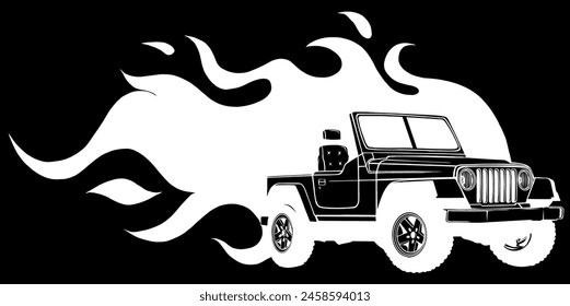 white silhouette of Crossover car for race sports on black background. Vector illustration