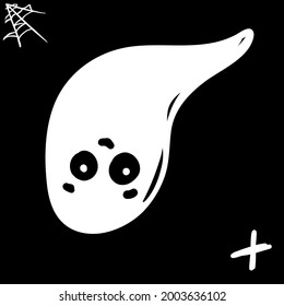 white silhouette of a cute ghost on a black background, kind soul for the holiday of the day of the dead, for Halloween designs, vector graphics