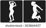 White silhouette dance people on black background.