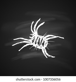 The white silhouette of dangerous acarus painted a gel pen on black background