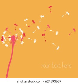 White silhouette of white and dark blue dandelion blowing. Vector illustration on light blue background