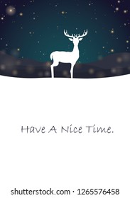 White silhouette deer on landscape at night sky among the star background vector with copy space for decoration on Christmas festival and winter events.