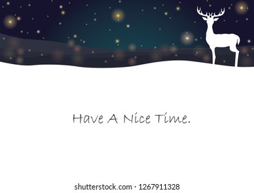 White silhouette deer on landscape at night sky among the star background vector with copy space for decoration on Christmas festival and winter events.