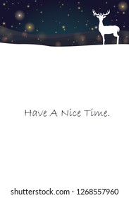 White silhouette deer on landscape at night sky among the star background vector with copy space for decoration on Christmas festival and winter events.
