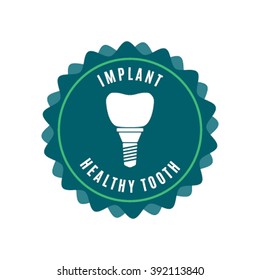 White silhouette of a dental implant in a flat style with a replacement crown for the design concept of dentistry. Tooth Implant logo with the text of isolation. Vector illustration